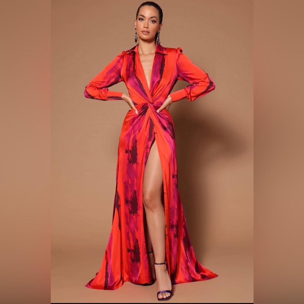 Fashion Nova Gabriella Long Sleeve Maxi Dress